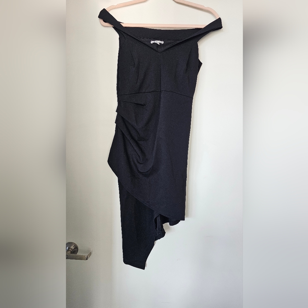 Asymetrical Off The Shoulder Black Dresss